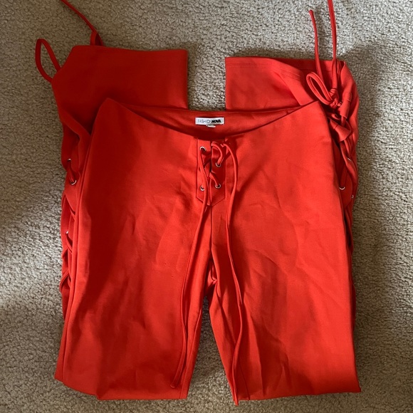 Orange Lace Up Fashion Nova Pants - Picture 1 of 3